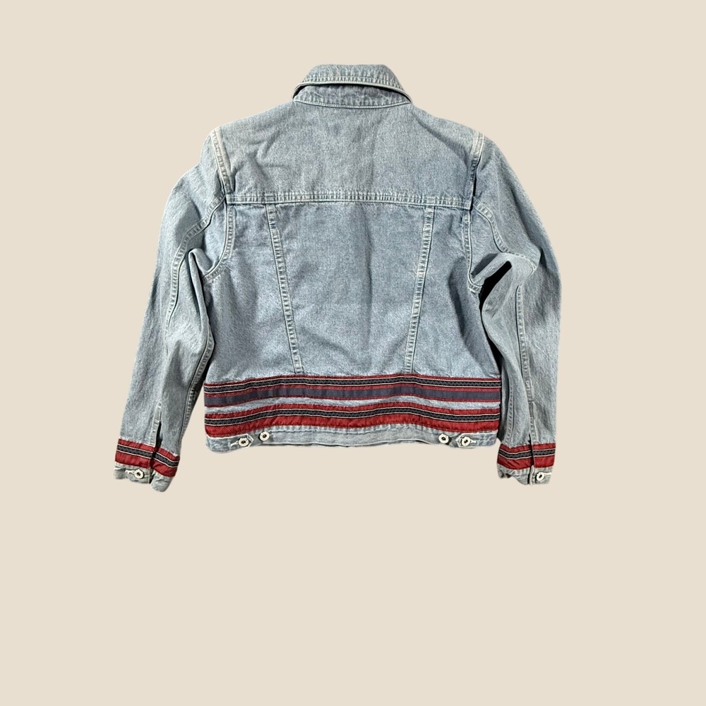 Christopher & Banks Denim Jacket Women's Medium Blue Light Wash Striped Trim - Picture 9 of 11